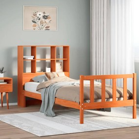 Cama com estante sem colchão 90x190cm pinho maciço castanho-mel