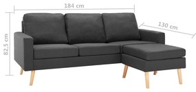 Sofá Ginger Chaise Longue -  Cor Cinza Escuro - De 3 Lugares - Tecido