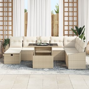 Conjunto de Sofá de Jardim 9 Peças com Cushions Bege em Rattan Polieti