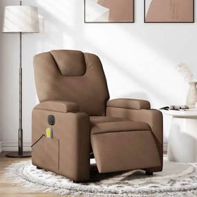 vidaXL Poltrona de massagens reclinável elétrica tecido castanho