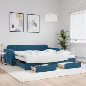 Sofá-cama com gavetão e gavetas 100x200 cm veludo azul