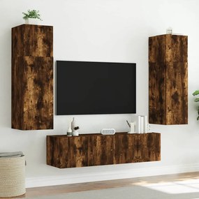 6pcs móveis parede p/ TV c/ LEDs deriv. madeira carvalho fumado
