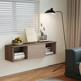Armário de Parede Móvel para TV Suspenso com 2 Compartimentos Abertos e Porta Rebatível 120x30x29,5 cm castanho Escuro
