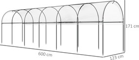 Estufa de jardim para tomates com 7 arcos de aço e cobertura de plástico, 6 x 1,23 x 1,71 m, verde