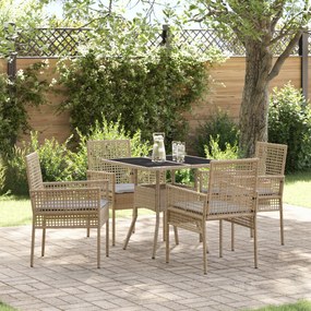 vidaXL Conjunto de Jantar de Jardim de 5 Peças Bege Rattan Sintético