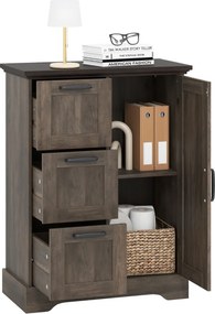 Aparador estilo de fazenda 60 x 30 x 80 cm com porta de celeiro e 3 gavetas de armazenamento Café