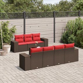 vidaXL 8 pcs conjunto sofás de jardim c/ almofadões vime PE castanho