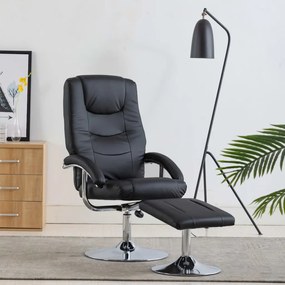 Cadeira reclinável c/ apoio de pés couro artificial preto