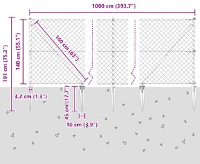 Cerca de Cadeia com 7 Postes de Estaca 1,4x10 m Aço Galvanizado