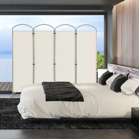 Biombo Separador de Espaços Dobrável de 4 Painéis, 221 x 51 x 188 cm, Estrutura Metálica Resistente, Branco