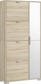 Armário para sapatos com 4 portas basculantes 82 L x 30 P x 168 A cm, 2 compartimentos e frentes espelhadas para 16 pares de sapatos, móvel de entrada