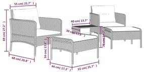 5 pcs conjunto lounge de jardim c/ almofadões vime PE preto