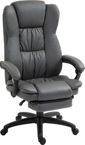 Vinsetto Cadeira giratória regulável com apoio para os pés, apoio de cabeça, função de massagem, couro sintético, 68,5x68,5x113-121cm, Cinza escuro | Aosom Portugal