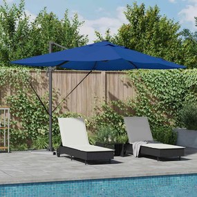 vidaXL Guarda-sóis de Braço Articulado com LEDs Azul Azure 352x251x265 cm Alumínio