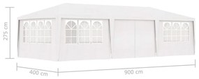 Tenda festas profissional + paredes laterais 4x9m 90g/m² branco
