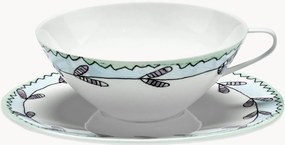 Chávenas de chá e pires em porcelana Fine Bone China Midnight Flowers, conjunto de 2