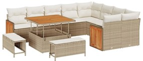 Conjunto de Sofá de Jardim vidaXL 12 Peças com Almofadas Bege de Ratta