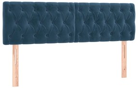 Cabeceira de cama c/ luzes LED veludo 144x7x78/88cm azul-escuro