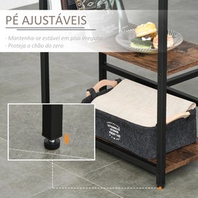 Conjunto de mesa de bar e 2 bancos com apoio para os pés e prateleiras de 3 níveis 109x60x100 cm castanho rústico