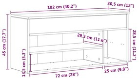 Banco sapateira 102x30,5x45 cm derivados cinzento cimento