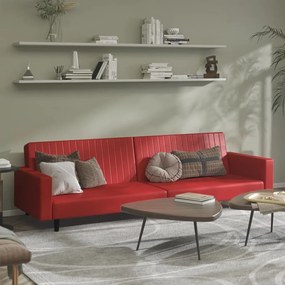 337671 vidaXL Sofá-cama de 2 lugares couro artificial vermelho tinto