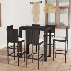 vidaXL 7 pcs conjunto de bar p/ exterior c/ almofadões vime PE preto