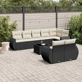 9 pcs conjunto de sofás p/ jardim c/ almofadões vime PE preto