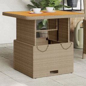 vidaXL Mesa de jardim 80x80x71 cm vime PE e madeira de acácia bege
