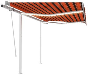 Toldo retrátil manual com LED 3x2,5 m laranja e castanho
