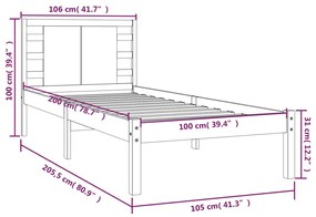 Estrutura de cama 100x200 cm pinho maciço castanho mel