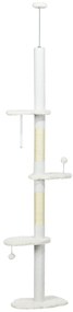 PawHut Arranhador para Gatos do Chão ao Teto com Altura Ajustável e 3 Plataformas em Forma de Nuvem 48x32x225-255 cm Branco