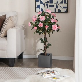 Árvore de flor artificial de 93 cm, planta floral falsa com rosas, tronco de madeira, interior e exterior, escritório e decoração de entrada, rosa