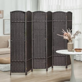Biombo de 6 Painéis Separador de Ambientes Dobrável 240x1,6x170 cm para Sala de Estar Dormitório Escritório Castanho