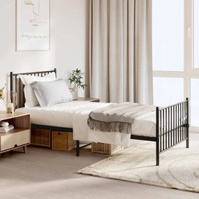 vidaXL Estrutura de cama com cabeceira e pés 90x190 cm metal preto