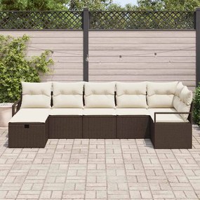 Conjunto de Sofá de Jardim vidaXL de 7 Peças com Almofadas Castanhas R