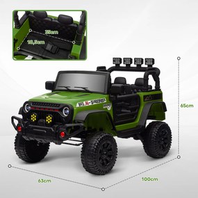 Carro Elétrico para Crianças com Bateria de 12V Controlo Remoto Bluetooth Faróis LED Buzina e Música 100x63x65 cm Verde