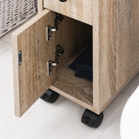 Gabinete de banheiro de projeto compacto, amplo espaço de armazenamento Roda giratória 18 x 30 x 68,5 cm cor de grão de carvalho