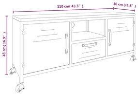 Móvel de TV 110x30x43 cm ferro/madeira de abeto maciça preto