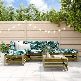 6 pcs conjunto lounge de jardim madeira de pinho impregnada