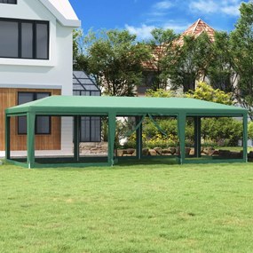 vidaXL Tenda p/ festas c/ 8 paredes laterais em rede 9x4 m PEAD verde