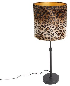 Candeeiro de mesa preto com abajur de veludo estampado de leopardo 25 cm - Parte Clássico / Antigo