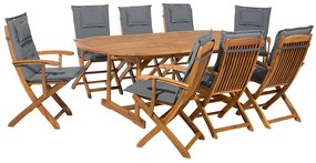 Conjunto de jardim em madeira de acácia com mesa e 8 cadeiras e almofadas cinzento grafite MAUI Beliani