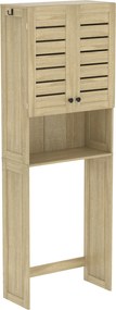 HOMCOM Móvel WC acima da sanita/máquina de lavar com armário de duas portas, portas de ripas, 67x31,5x190cm, carvalho | Aosom Portugal