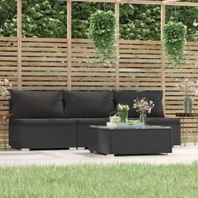 vidaXL 4 pcs conjunto lounge de jardim c/ almofadões vime PE preto