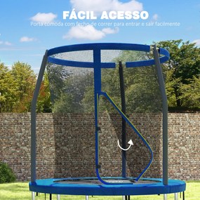 Trampolim Infantil Ø183 cm, para Crianças com Rede de Segurança Barras Acolchoadas Capa de Segurança e Estrutura de Aço Azul