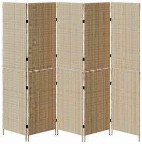 Divisória de Ambiente 5 Painéis Dobrável Bege 245x180 cm Polirattan