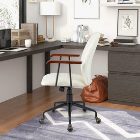 Cadeira giratória escritório de veludo com assento estofado com encosto de altura ajustável Bege