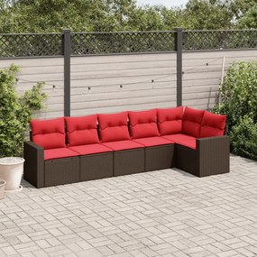 vidaXL 6 pcs conjunto de sofás jardim c/ almofadões vime PE castanho