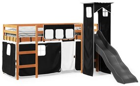 Cama alta criança c/ torre 90x200 cm pinho maciço branco/preto