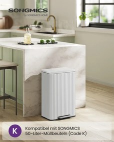 Caixote do lixo 50 L com pedal e fecho suave 40,3 x 33,6 x 62,5 cm Branco